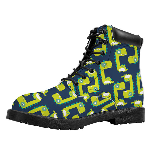 Little Green Dinosaur Pattern Print Work Boots