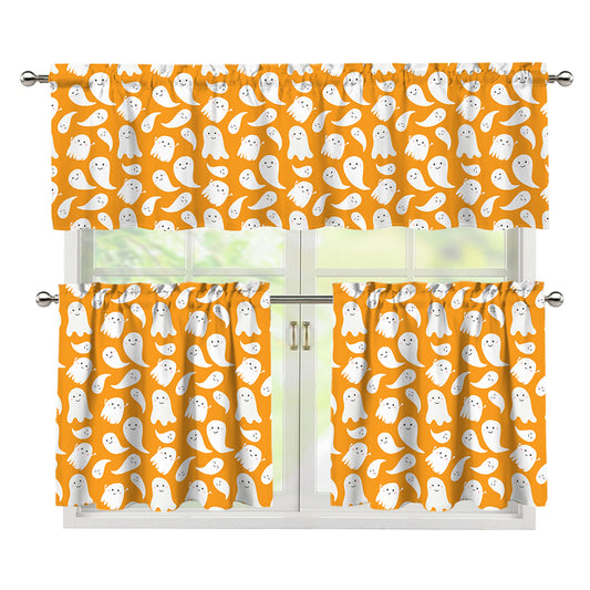 Little Halloween Ghost Pattern Print 3 Piece Kitchen Curtains