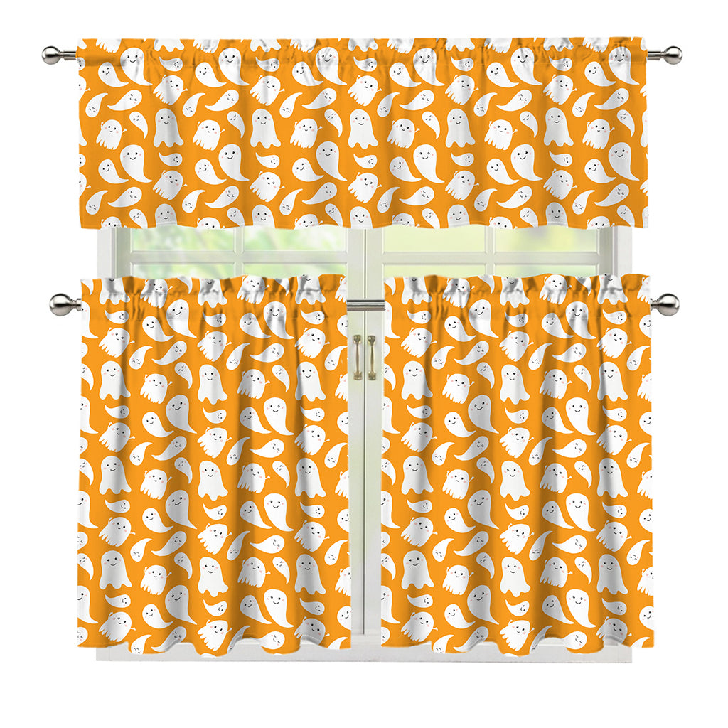 Little Halloween Ghost Pattern Print 3 Piece Kitchen Curtains