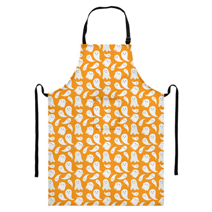 Little Halloween Ghost Pattern Print Bib Apron With Pocket