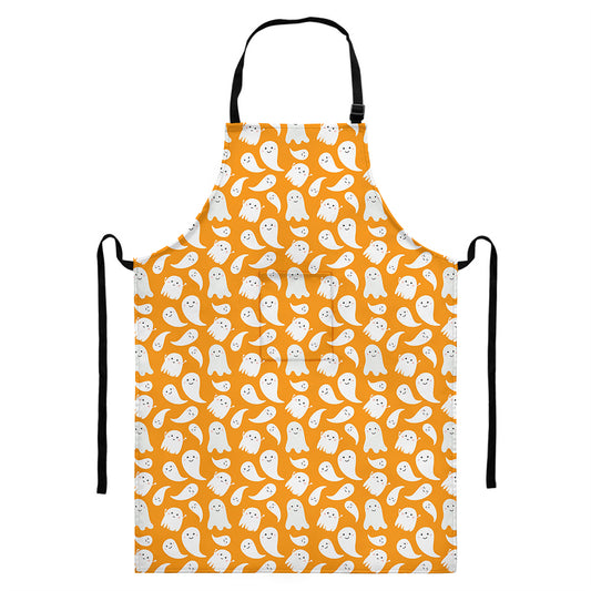 Little Halloween Ghost Pattern Print Bib Apron With Pocket