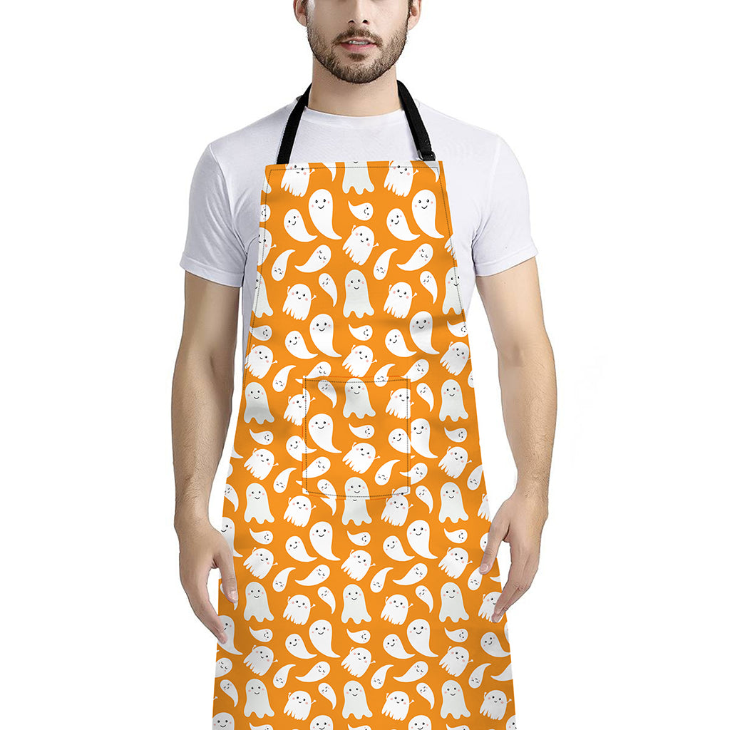 Little Halloween Ghost Pattern Print Bib Apron With Pocket