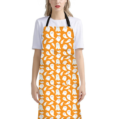 Little Halloween Ghost Pattern Print Bib Apron With Pocket
