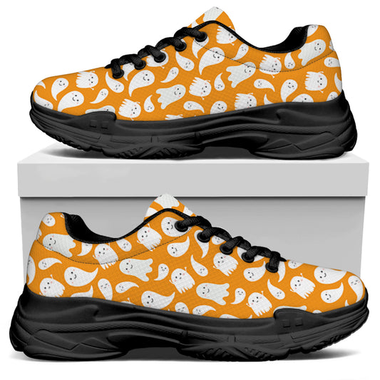 Little Halloween Ghost Pattern Print Black Chunky Shoes