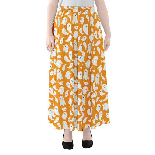 Little Halloween Ghost Pattern Print Chiffon Maxi Skirt