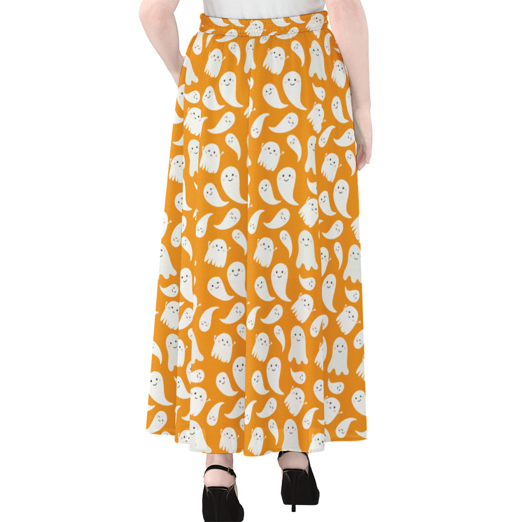 Little Halloween Ghost Pattern Print Chiffon Maxi Skirt