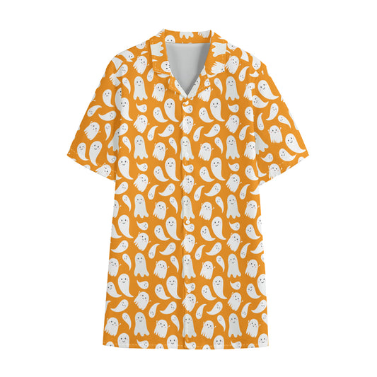 Little Halloween Ghost Pattern Print Cotton Hawaiian Shirt