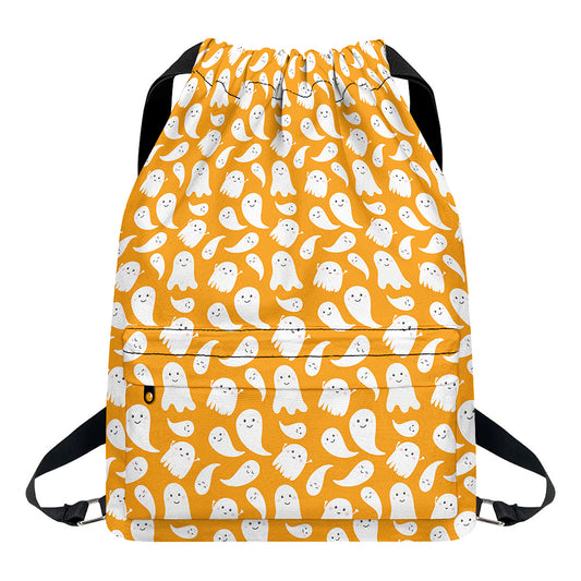 Little Halloween Ghost Pattern Print Drawstring Backpack