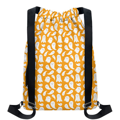 Little Halloween Ghost Pattern Print Drawstring Backpack
