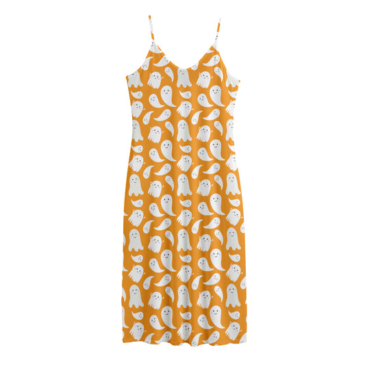 Little Halloween Ghost Pattern Print Jersey Midi Cami Dress