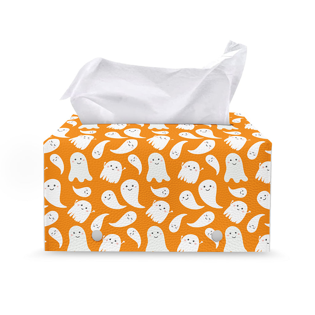 Little Halloween Ghost Pattern Print Leather Tissue Box Cover