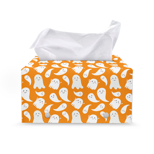Little Halloween Ghost Pattern Print Leather Tissue Box Cover