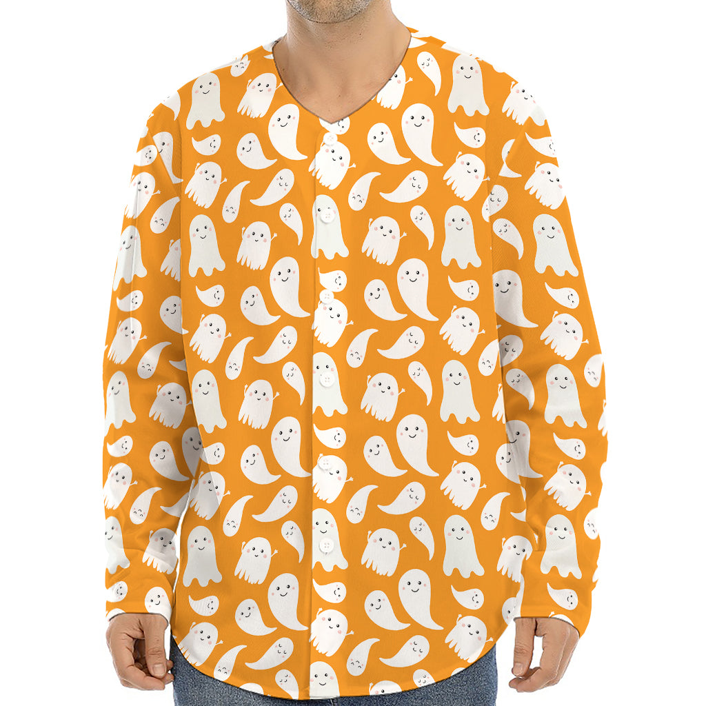 Little Halloween Ghost Pattern Print Long Sleeve Baseball Jersey