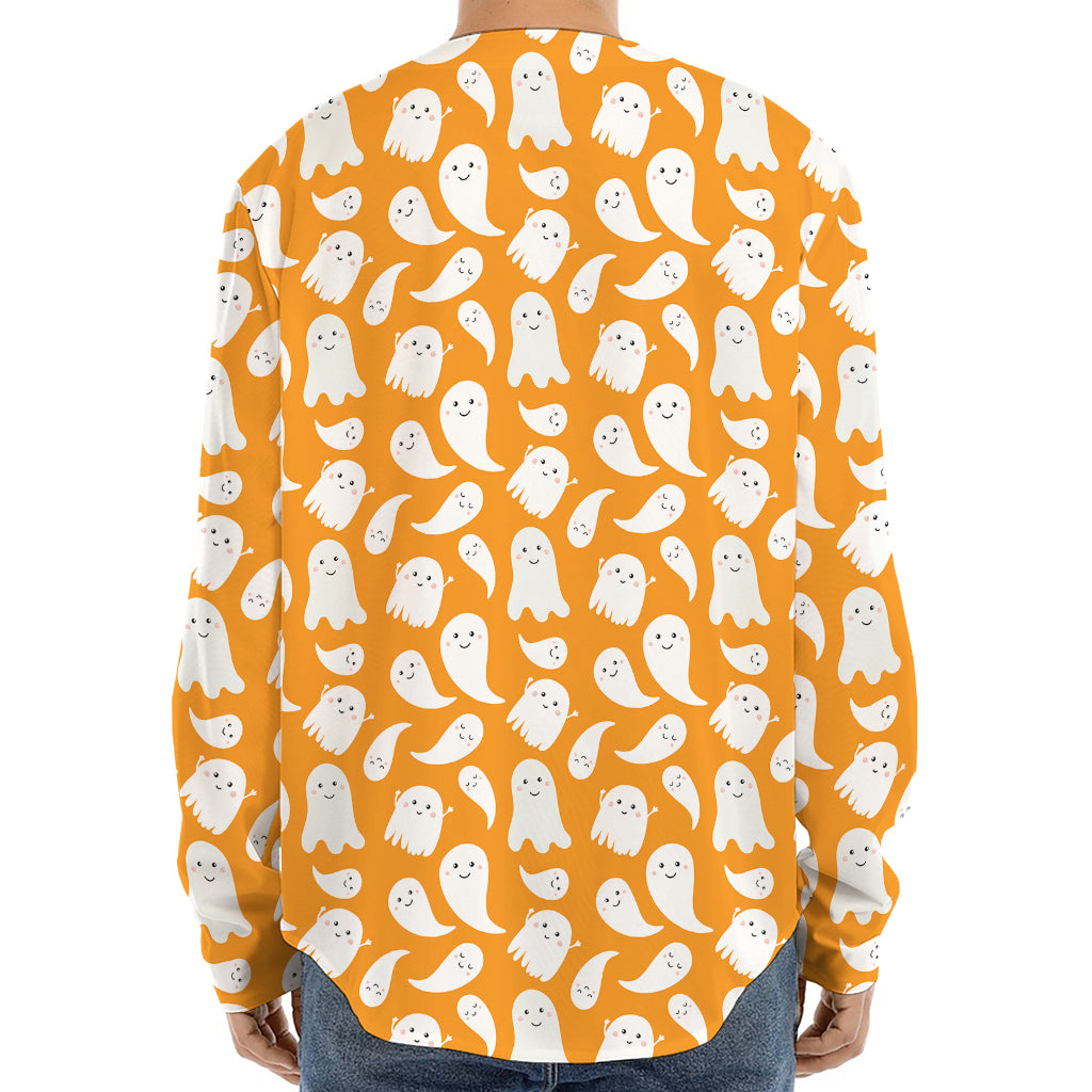 Little Halloween Ghost Pattern Print Long Sleeve Baseball Jersey