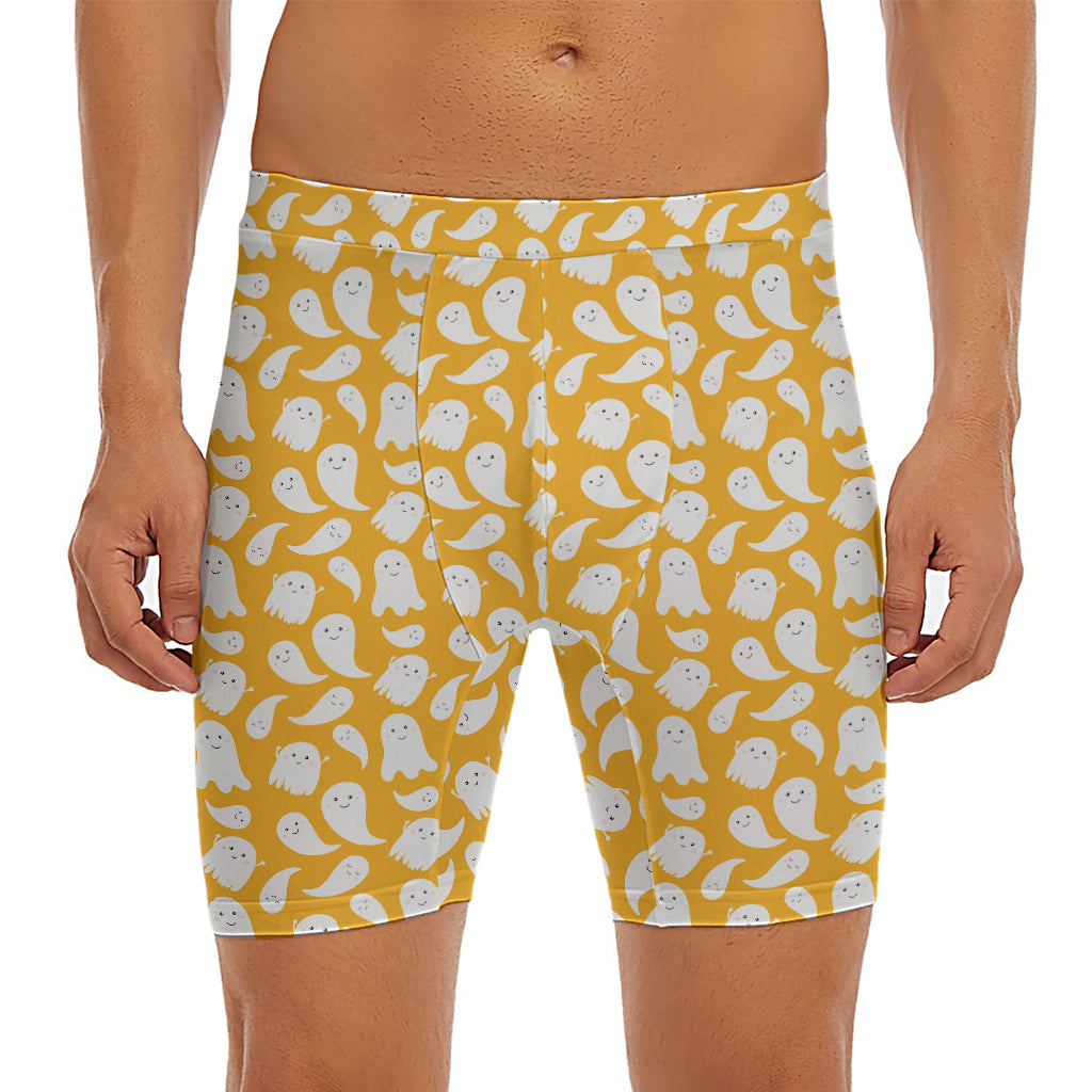 Little Halloween Ghost Pattern Print Men's Long Boxer Briefs