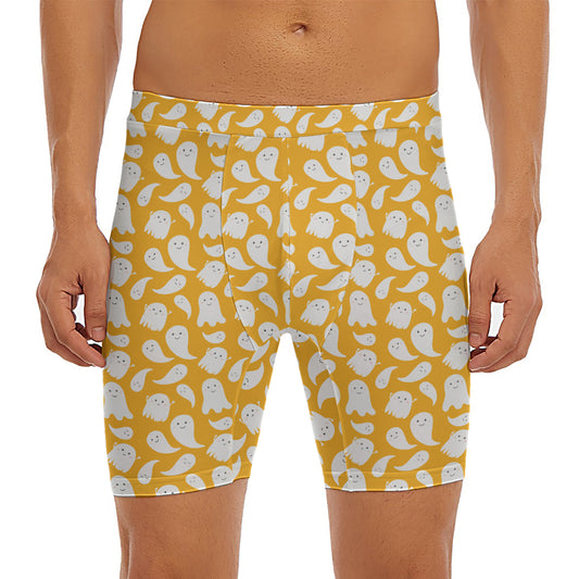 Little Halloween Ghost Pattern Print Men's Long Boxer Briefs