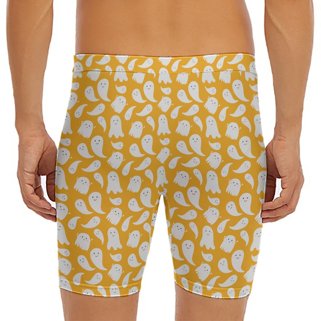 Little Halloween Ghost Pattern Print Men's Long Boxer Briefs