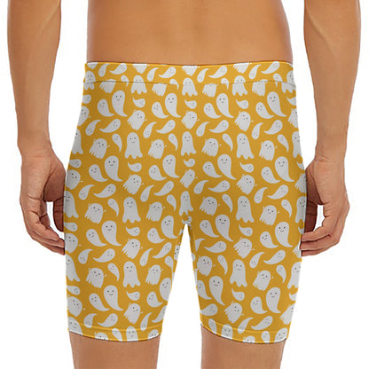 Little Halloween Ghost Pattern Print Men's Long Boxer Briefs