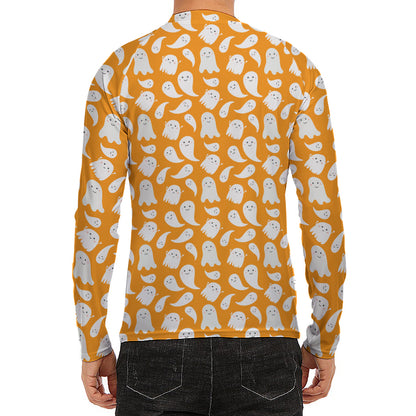 Little Halloween Ghost Pattern Print Men's Long Sleeve Rash Guard