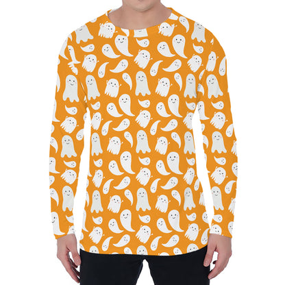 Little Halloween Ghost Pattern Print Men's Long Sleeve T-Shirt