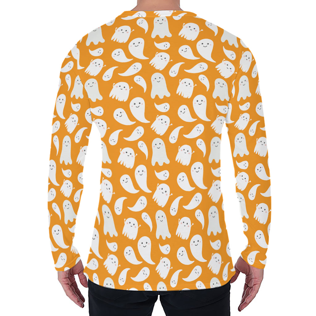 Little Halloween Ghost Pattern Print Men's Long Sleeve T-Shirt