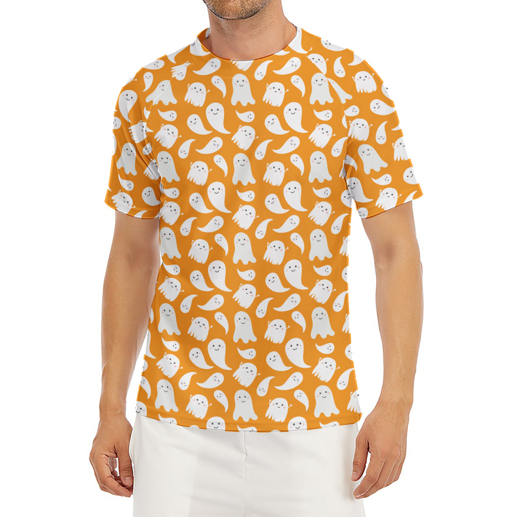 Little Halloween Ghost Pattern Print Men's Short Sleeve Rash Guard
