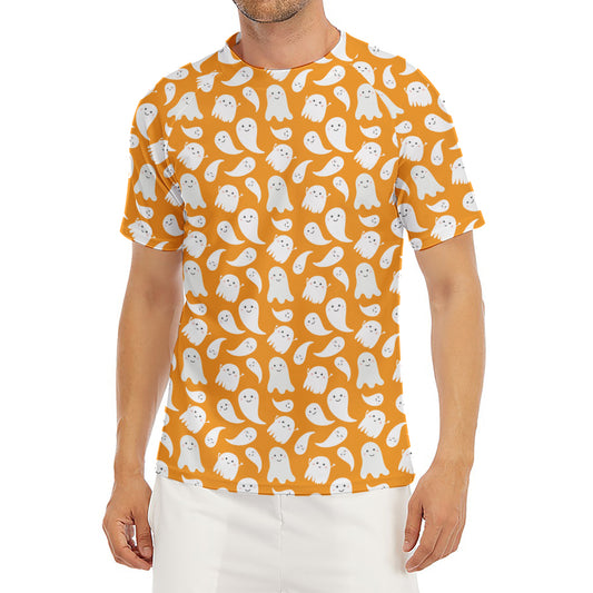Little Halloween Ghost Pattern Print Men's Short Sleeve Rash Guard