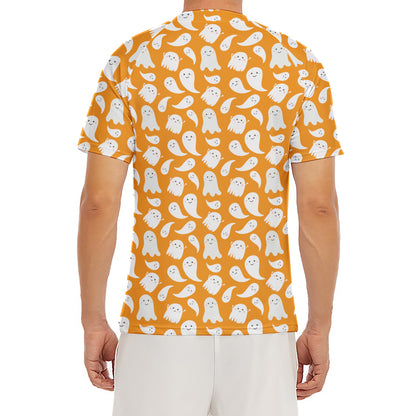 Little Halloween Ghost Pattern Print Men's Short Sleeve Rash Guard