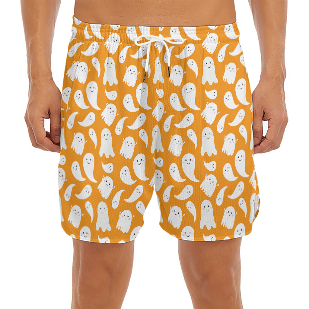 Little Halloween Ghost Pattern Print Men's Split Running Shorts