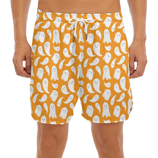 Little Halloween Ghost Pattern Print Men's Split Running Shorts