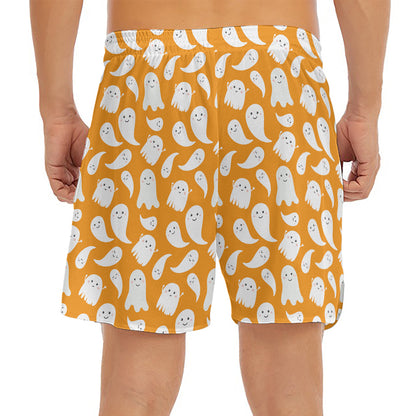 Little Halloween Ghost Pattern Print Men's Split Running Shorts
