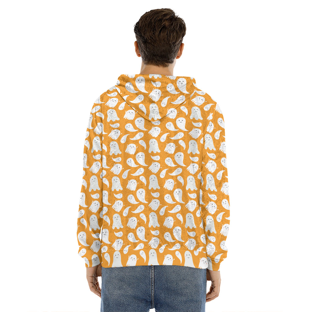 Little Halloween Ghost Pattern Print Men's Velvet Pullover Hoodie
