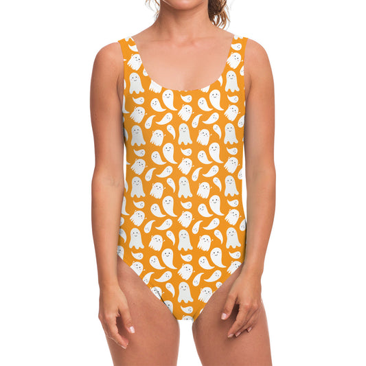 Little Halloween Ghost Pattern Print One Piece Swimsuit