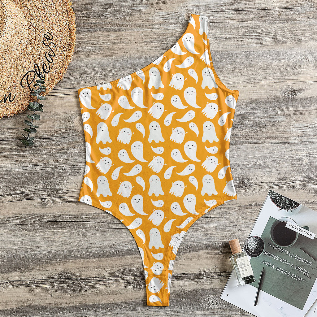 Little Halloween Ghost Pattern Print One Shoulder Bodysuit