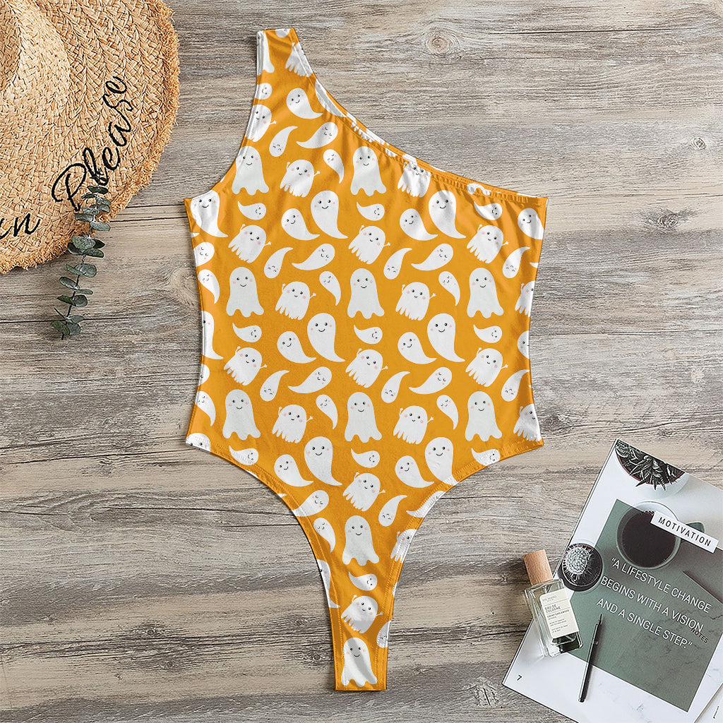 Little Halloween Ghost Pattern Print One Shoulder Bodysuit