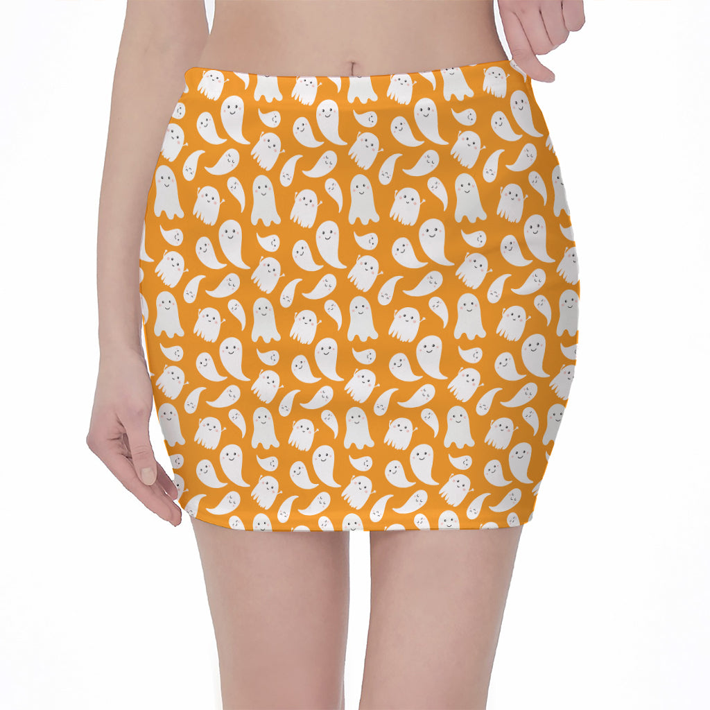 Little Halloween Ghost Pattern Print Pencil Mini Skirt