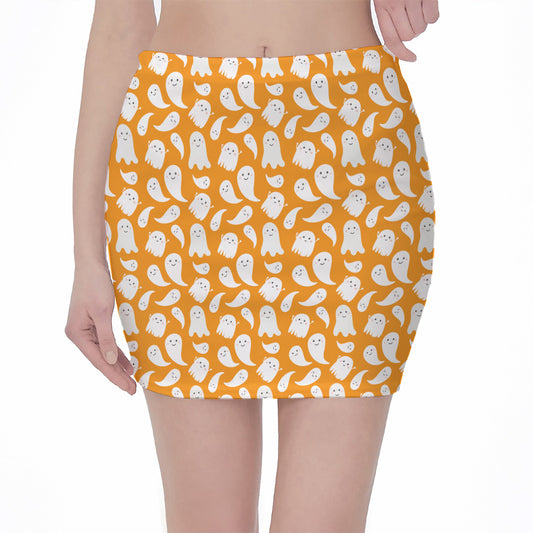 Little Halloween Ghost Pattern Print Pencil Mini Skirt