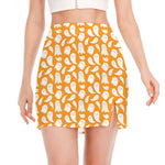 Little Halloween Ghost Pattern Print Side Slit Mini Skirt