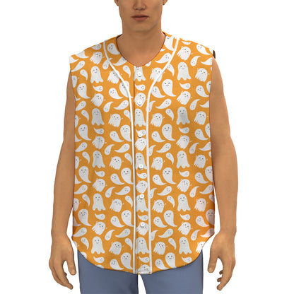 Little Halloween Ghost Pattern Print Sleeveless Baseball Jersey