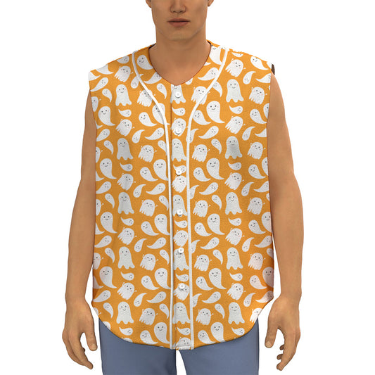 Little Halloween Ghost Pattern Print Sleeveless Baseball Jersey