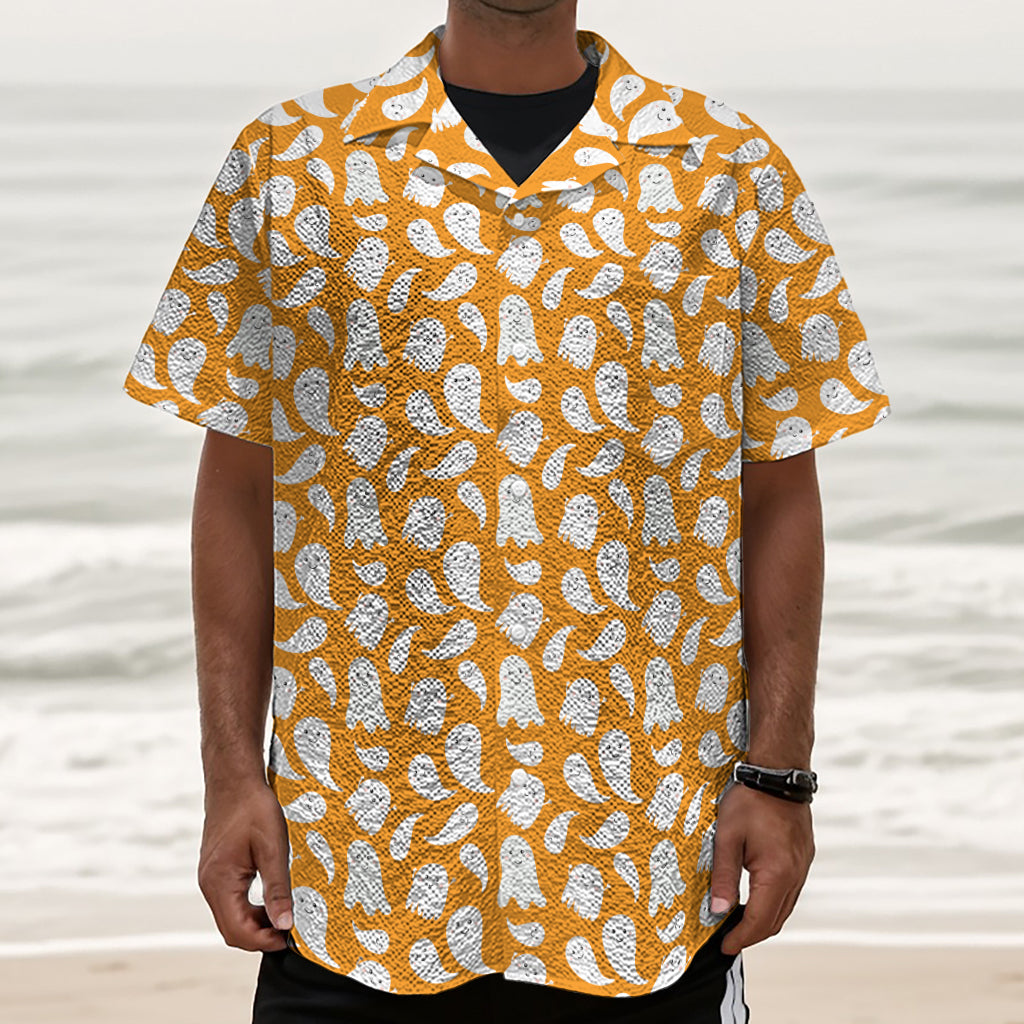 Little Halloween Ghost Pattern Print Textured Short Sleeve Shirt