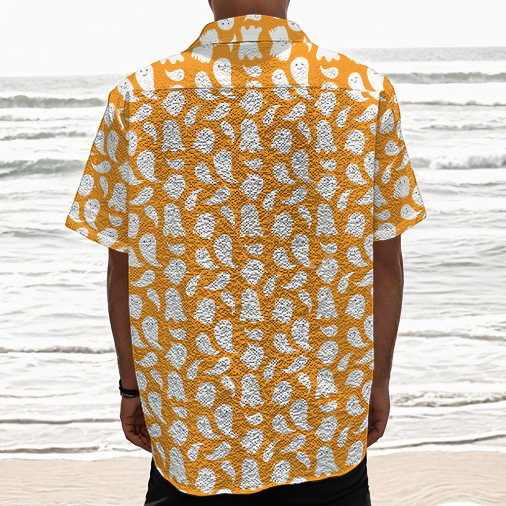 Little Halloween Ghost Pattern Print Textured Short Sleeve Shirt