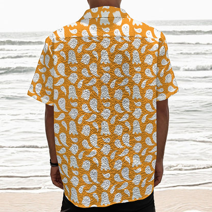 Little Halloween Ghost Pattern Print Textured Short Sleeve Shirt