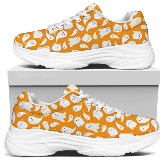 Little Halloween Ghost Pattern Print White Chunky Shoes