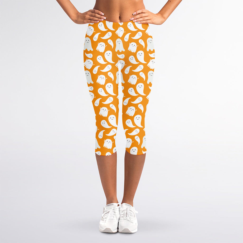 Little Halloween Ghost Pattern Print Women's Capri Leggings