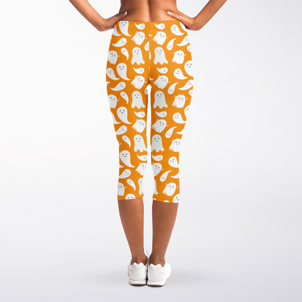 Little Halloween Ghost Pattern Print Women's Capri Leggings