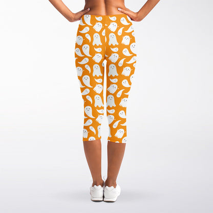 Little Halloween Ghost Pattern Print Women's Capri Leggings
