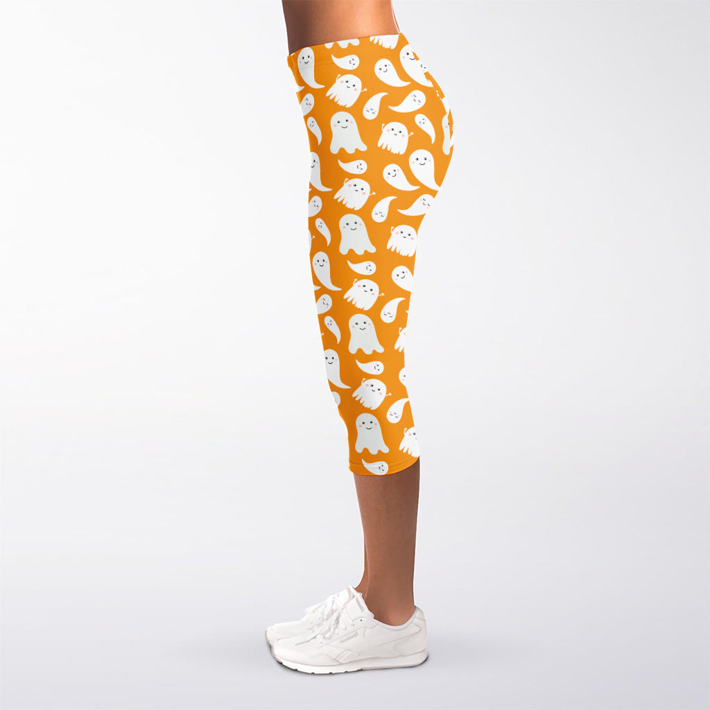 Little Halloween Ghost Pattern Print Women's Capri Leggings