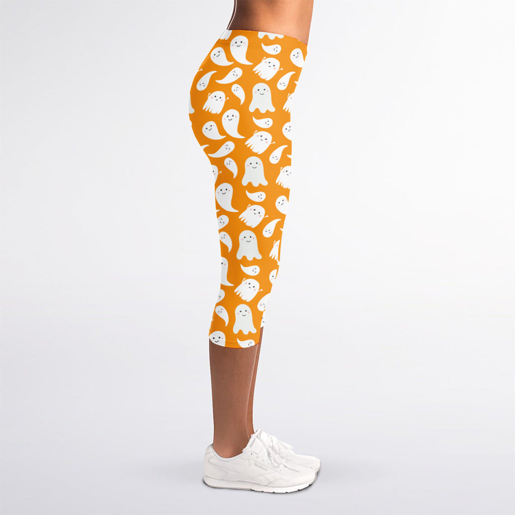 Little Halloween Ghost Pattern Print Women's Capri Leggings