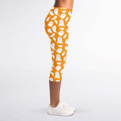 Little Halloween Ghost Pattern Print Women's Capri Leggings